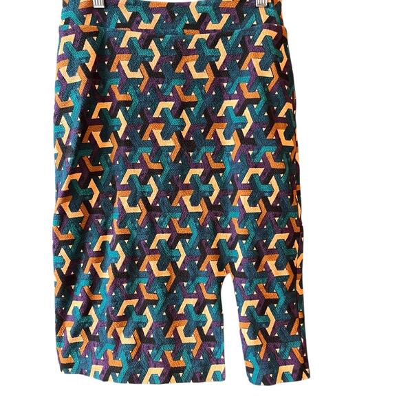 Maeve Anthropologie Geometric Print Slit Stretch Multicolor Pencil Skirt M - Picture 1 of 4